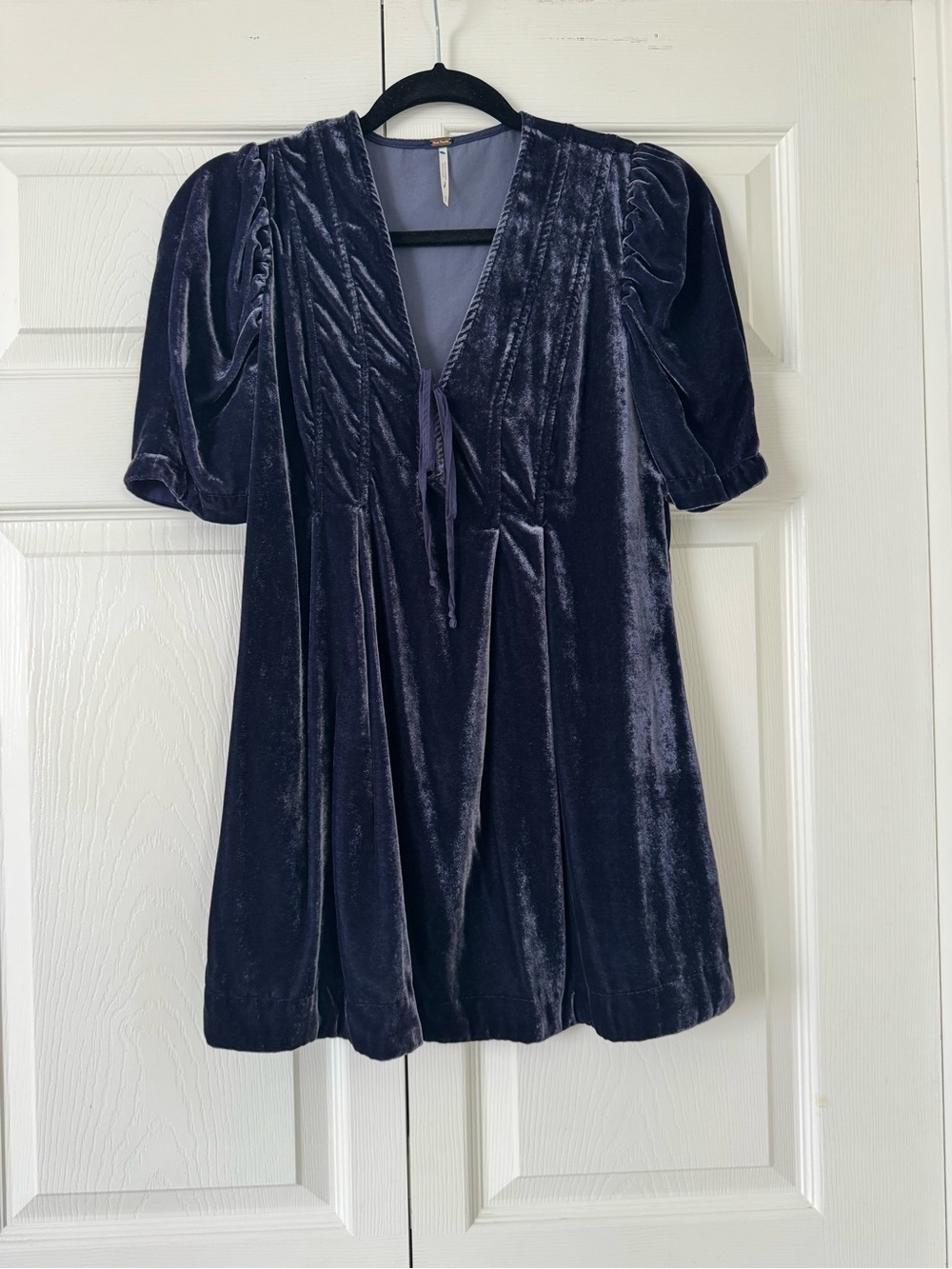 Free People Velvet Tie-Front Blue Mini Dress